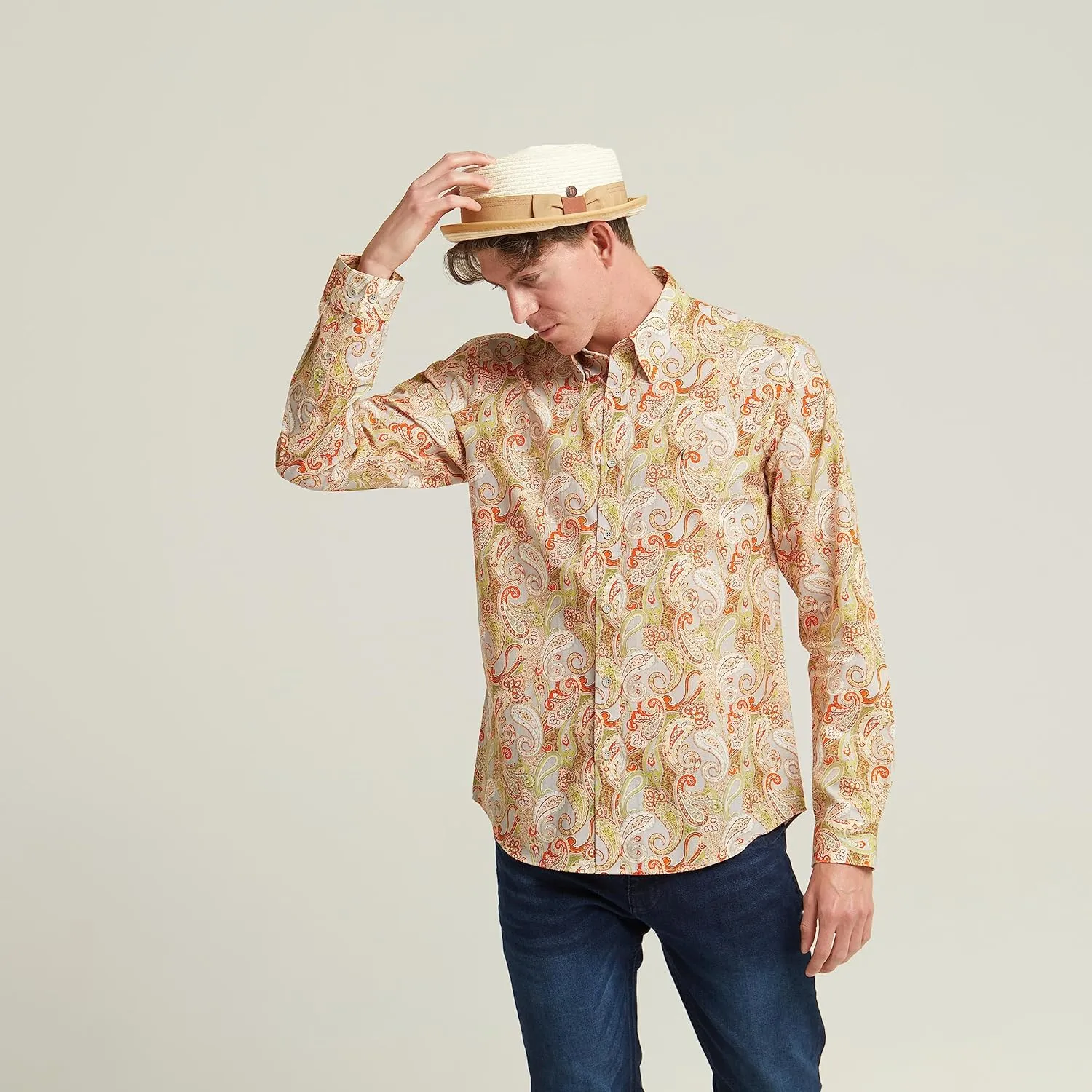 Mens Summer Paper Straw Skimpy Brim Retro Porkpie Hat
