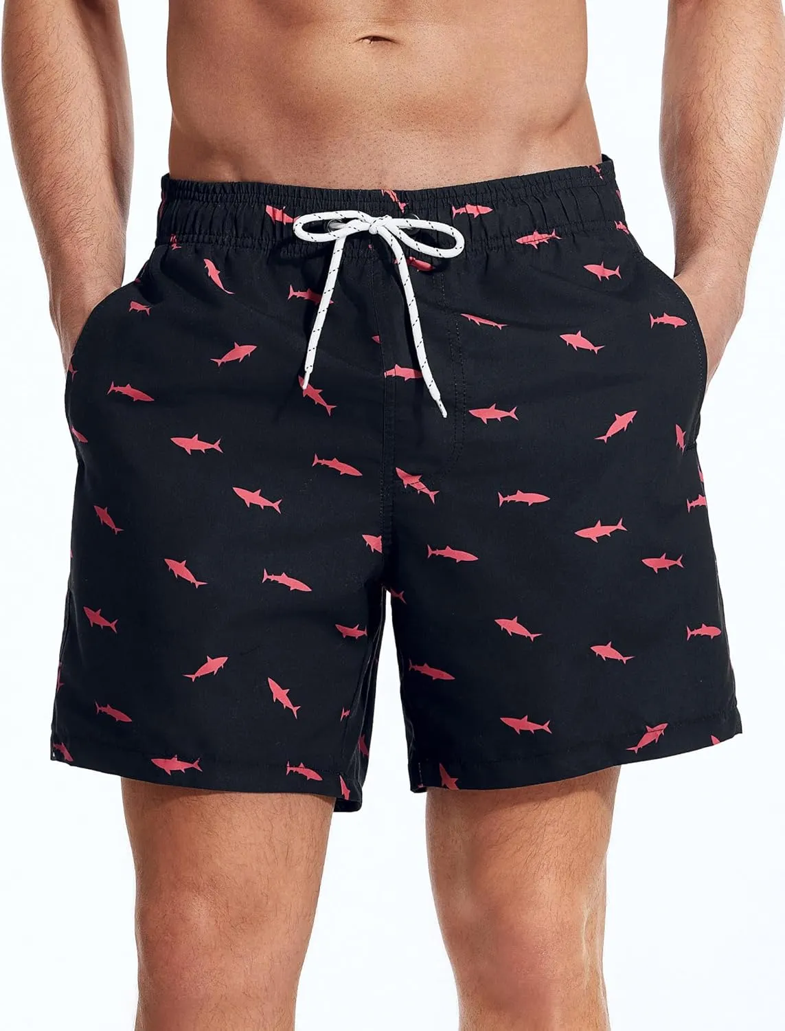 Mens Swim Trunks 6 Inch Inseam Mesh Lining Bathing Suits Quick Dry Beach Shorts Swimsuits Swimwear with Pockets