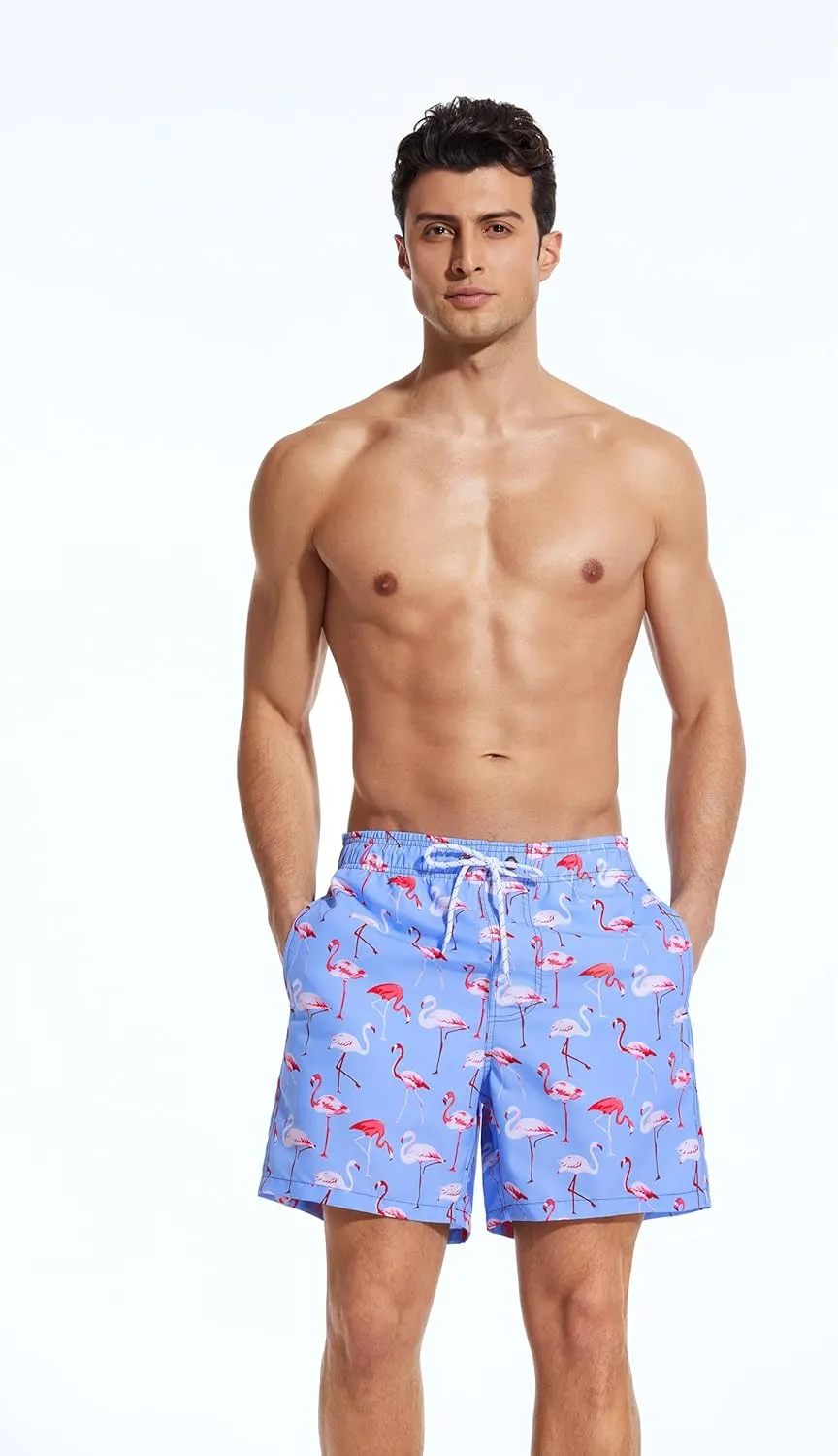 Mens Swim Trunks 6 Inch Inseam Mesh Lining Bathing Suits Quick Dry Beach Shorts Swimsuits Swimwear with Pockets
