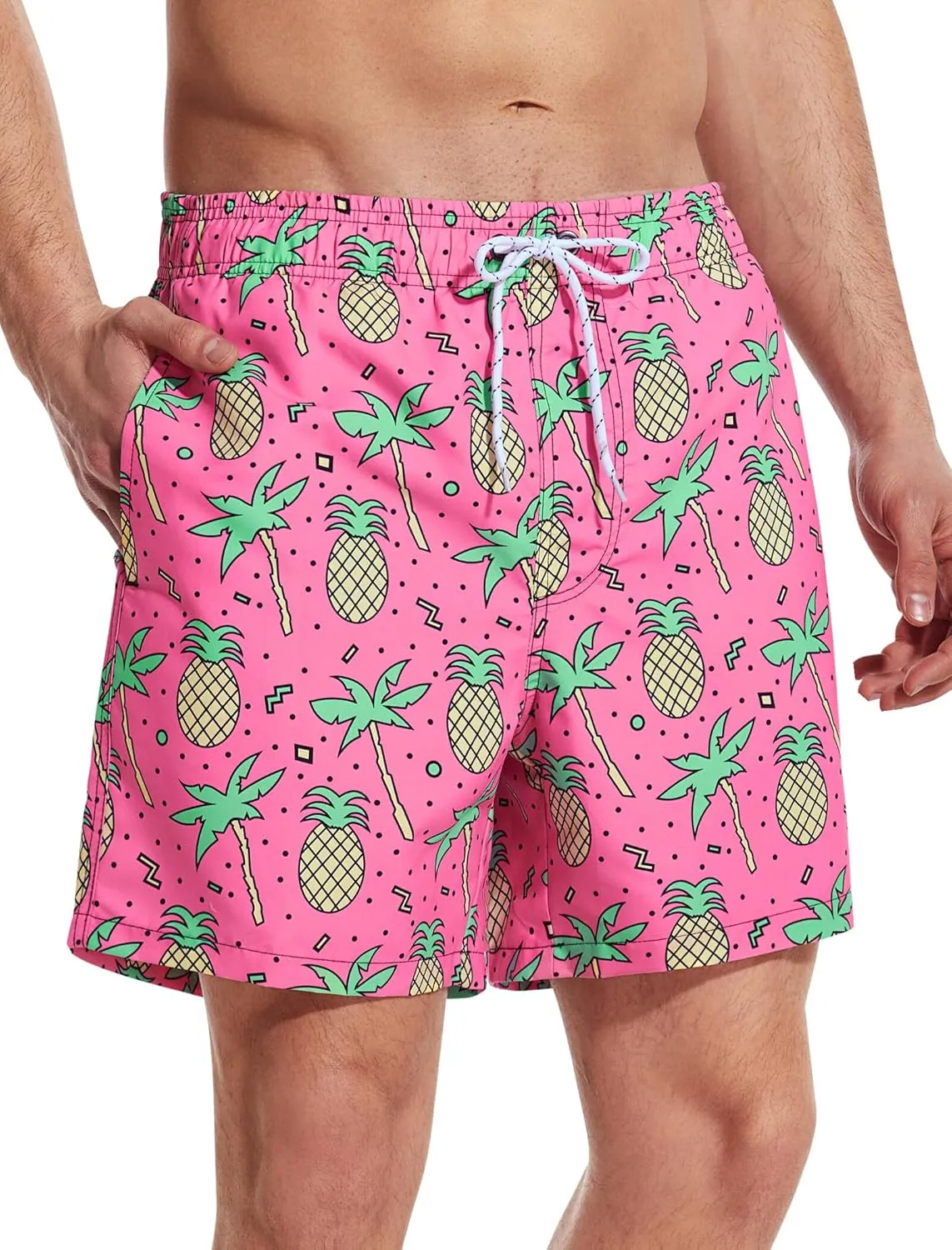 Mens Swim Trunks 6 Inch Inseam Mesh Lining Bathing Suits Quick Dry Beach Shorts Swimsuits Swimwear with Pockets