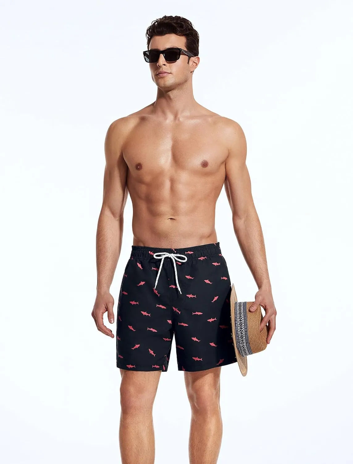 Mens Swim Trunks 6 Inch Inseam Mesh Lining Bathing Suits Quick Dry Beach Shorts Swimsuits Swimwear with Pockets