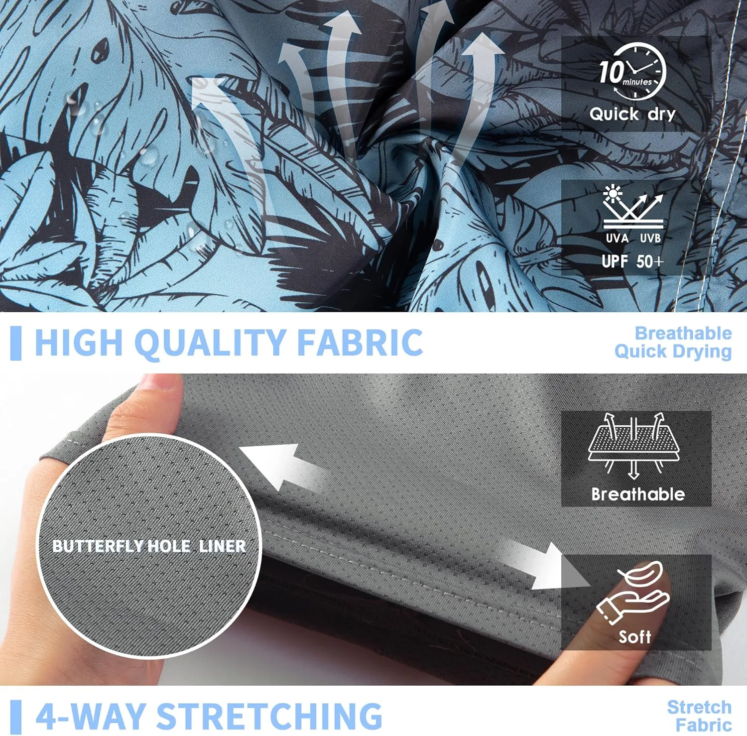 Mens Swim Trunks 9" Board Shorts with Compression Liner Swimsuit Built-in Bathing Suit Quick Dry Swimwear Zipper Pocket