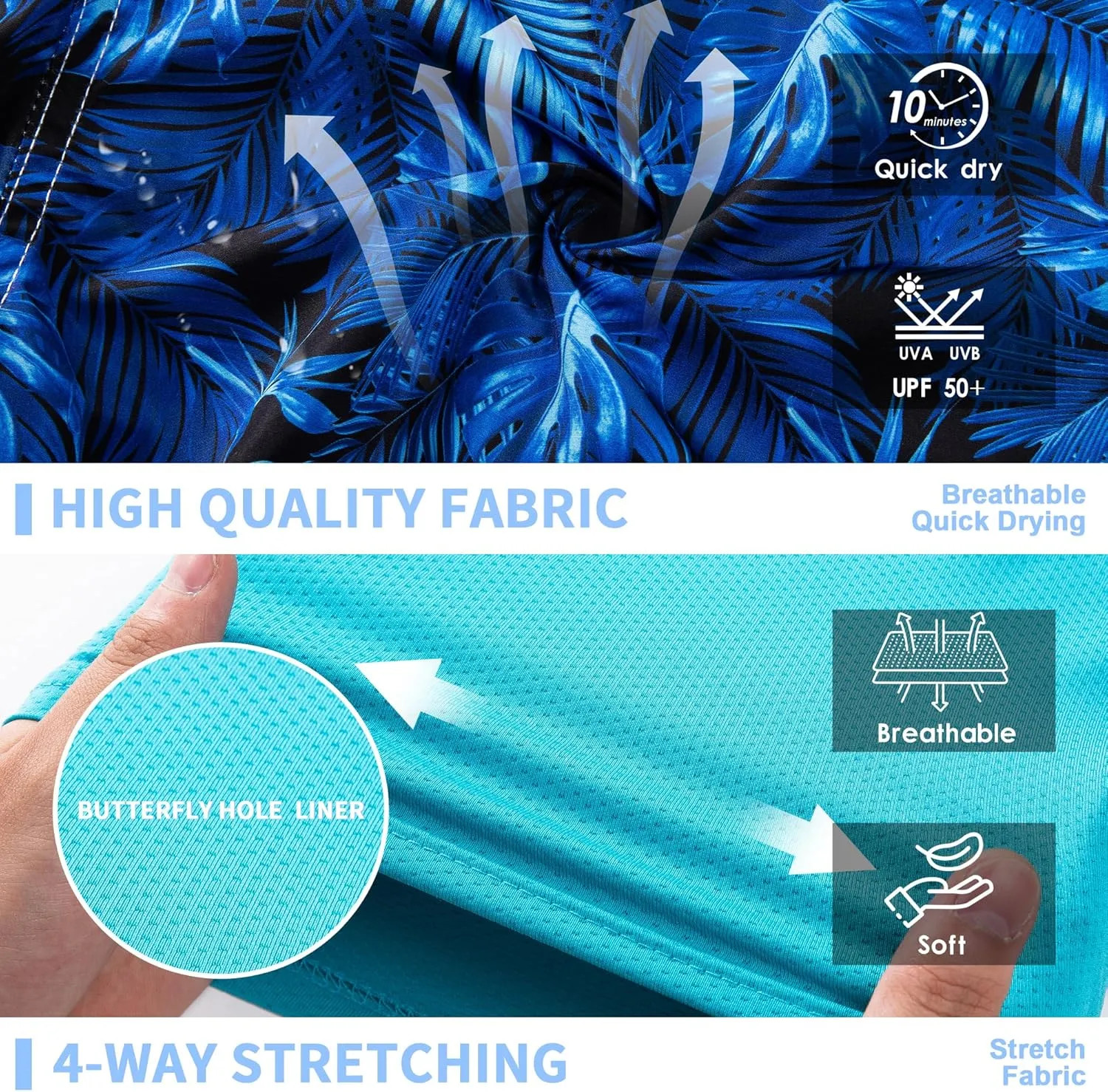 Mens Swim Trunks 9" Board Shorts with Compression Liner Swimsuit Built-in Bathing Suit Quick Dry Swimwear Zipper Pocket