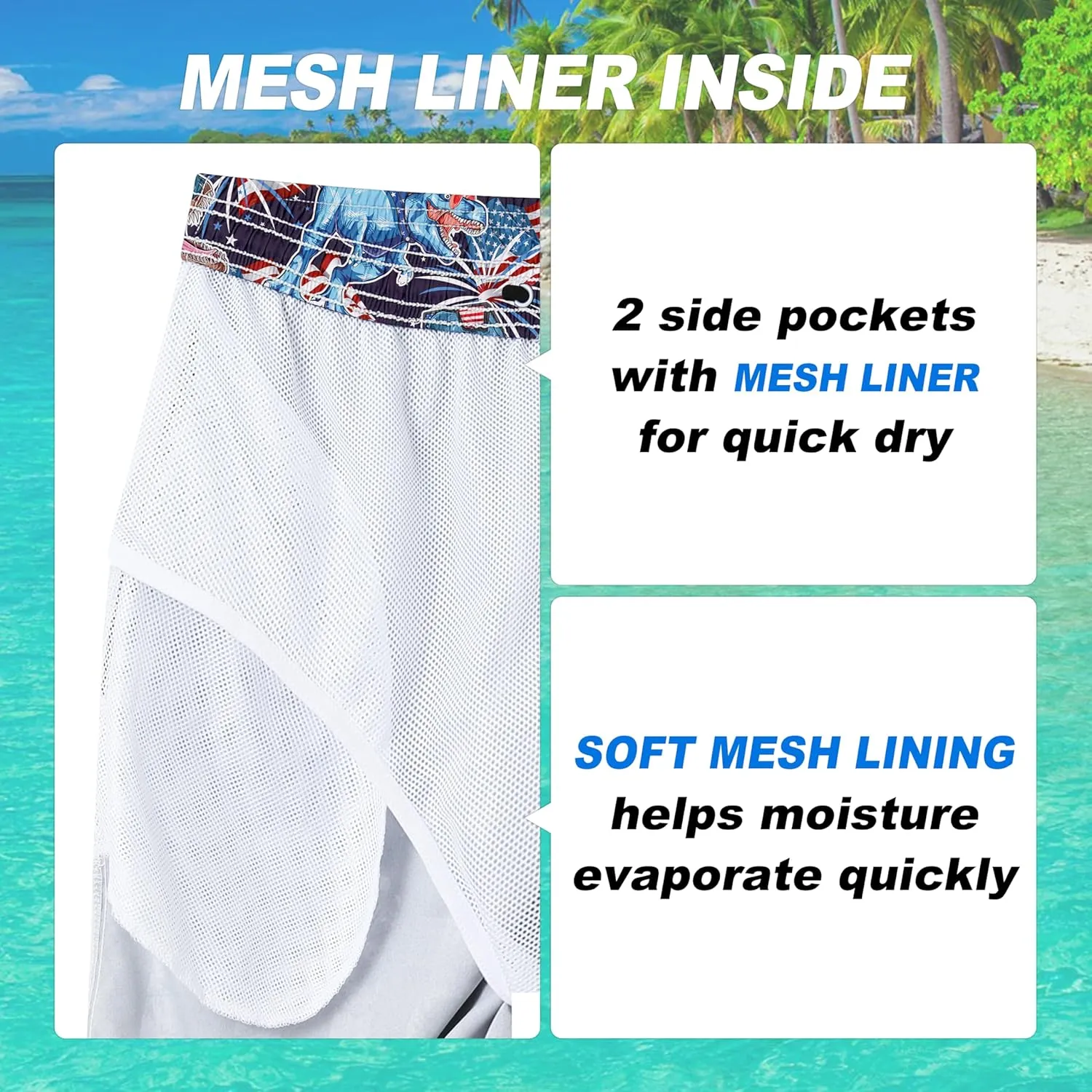 Mens Swim Trunks Quick Dry Board Shorts with Mesh Lining, Breathable Surf Beach Shorts Swimwear Bathing Suits