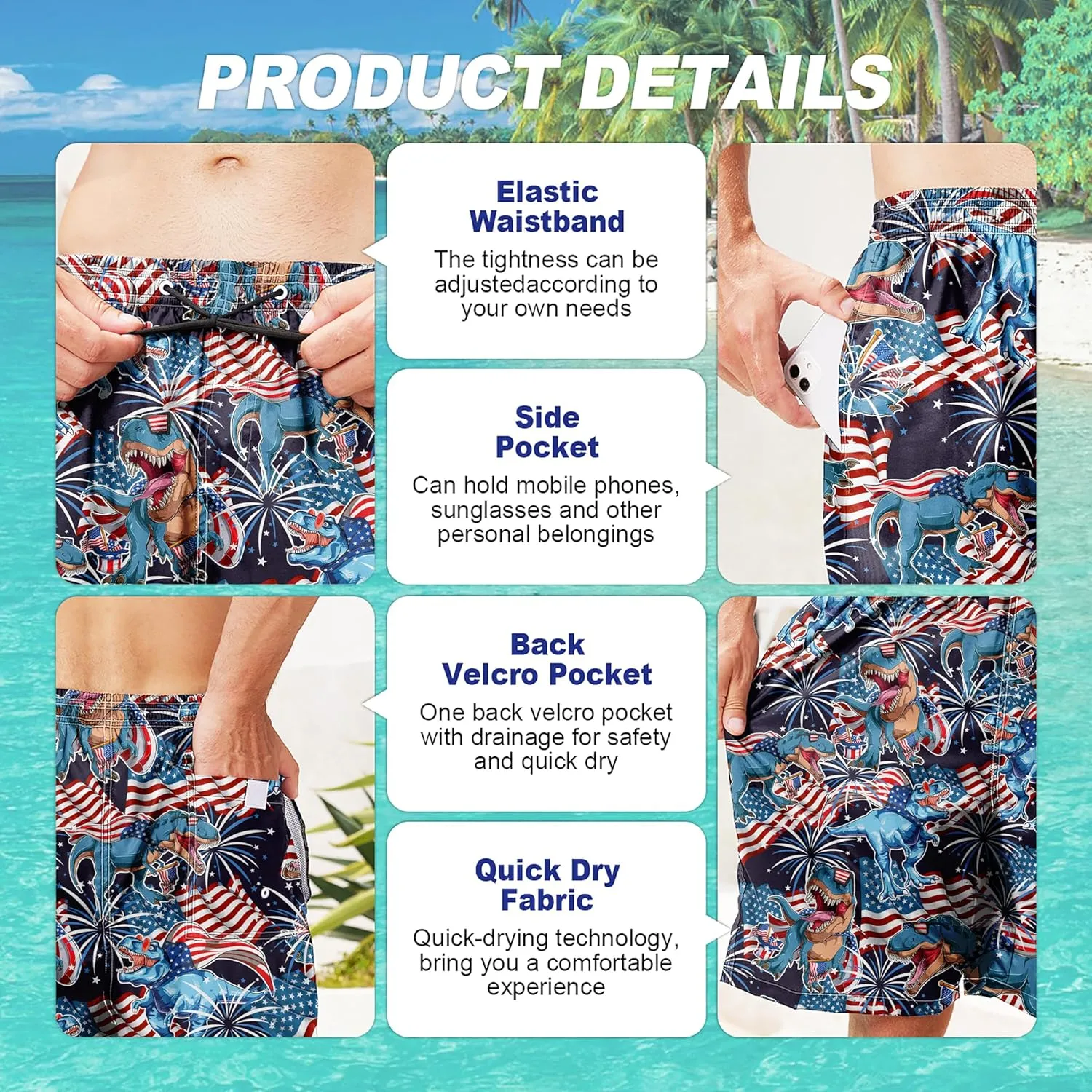 Mens Swim Trunks Quick Dry Board Shorts with Mesh Lining, Breathable Surf Beach Shorts Swimwear Bathing Suits
