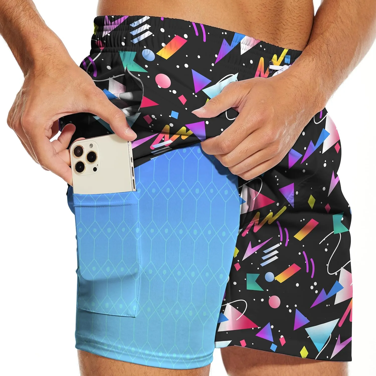 Men's Swim Trunks with Compression Liner 5" Inseam Mens Quick Dry Board Shorts with 4 Pockets for Beach Vacation