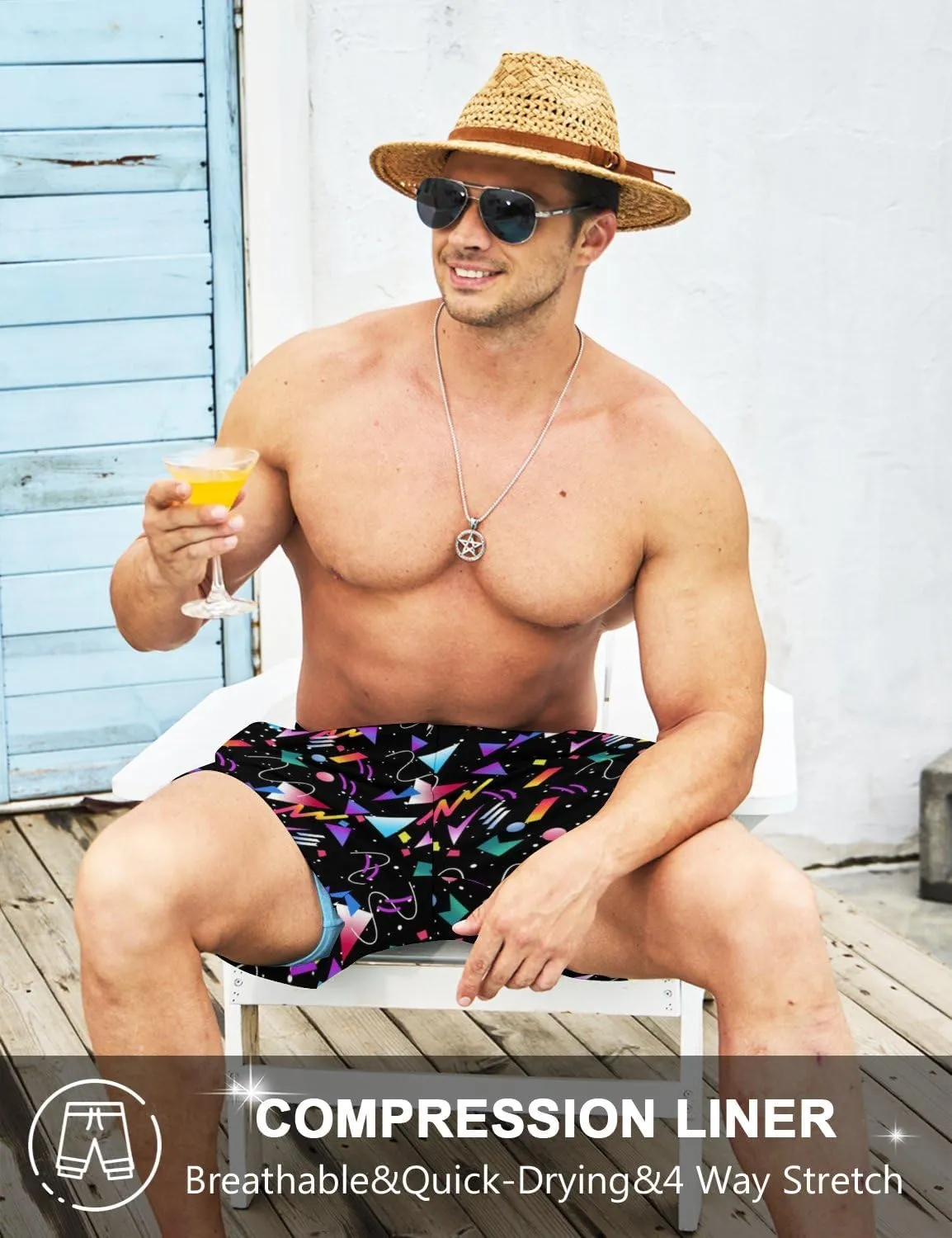 Men's Swim Trunks with Compression Liner 5" Inseam Mens Quick Dry Board Shorts with 4 Pockets for Beach Vacation