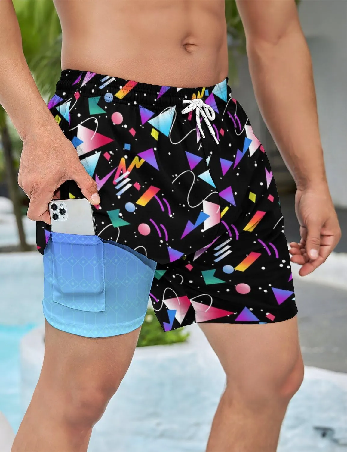 Men's Swim Trunks with Compression Liner 5" Inseam Mens Quick Dry Board Shorts with 4 Pockets for Beach Vacation