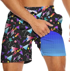 Men's Swim Trunks with Compression Liner 5" Inseam Mens Quick Dry Board Shorts with 4 Pockets for Beach Vacation