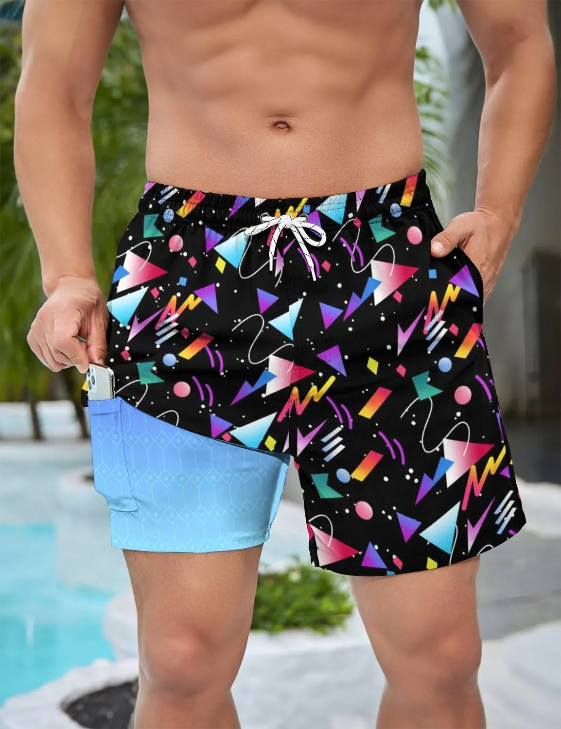 Men's Swim Trunks with Compression Liner 5" Inseam Mens Quick Dry Board Shorts with 4 Pockets for Beach Vacation
