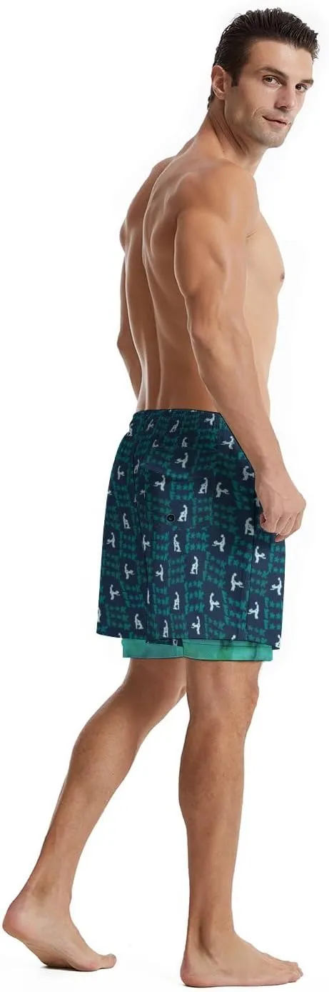 Men's Swim Trunks with Compression Liner Quick Dry 2 in 1 Swimming Trunks Beach Board Shorts Bathing Suits Swimwear
