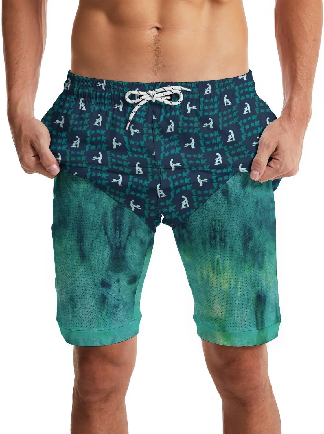 Men's Swim Trunks with Compression Liner Quick Dry 2 in 1 Swimming Trunks Beach Board Shorts Bathing Suits Swimwear