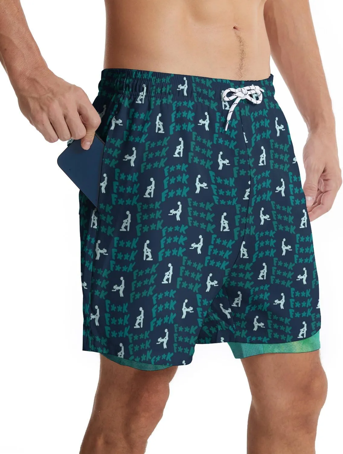 Men's Swim Trunks with Compression Liner Quick Dry 2 in 1 Swimming Trunks Beach Board Shorts Bathing Suits Swimwear