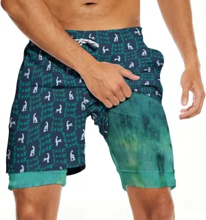 Men's Swim Trunks with Compression Liner Quick Dry 2 in 1 Swimming Trunks Beach Board Shorts Bathing Suits Swimwear