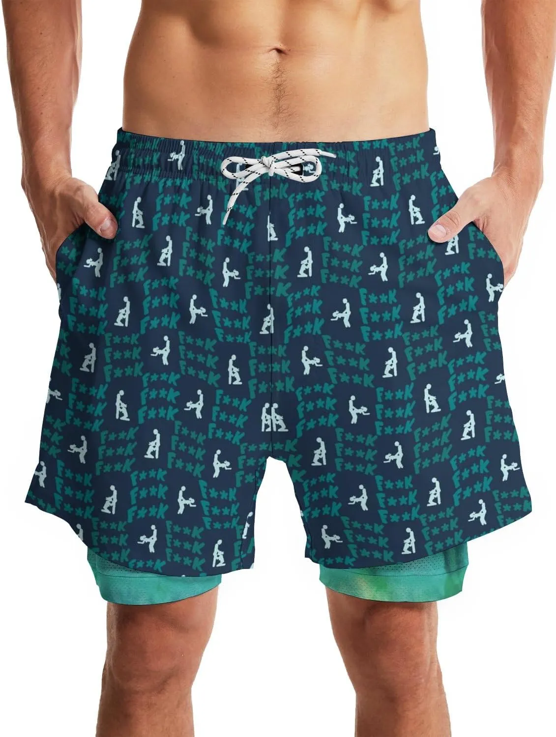 Men's Swim Trunks with Compression Liner Quick Dry 2 in 1 Swimming Trunks Beach Board Shorts Bathing Suits Swimwear