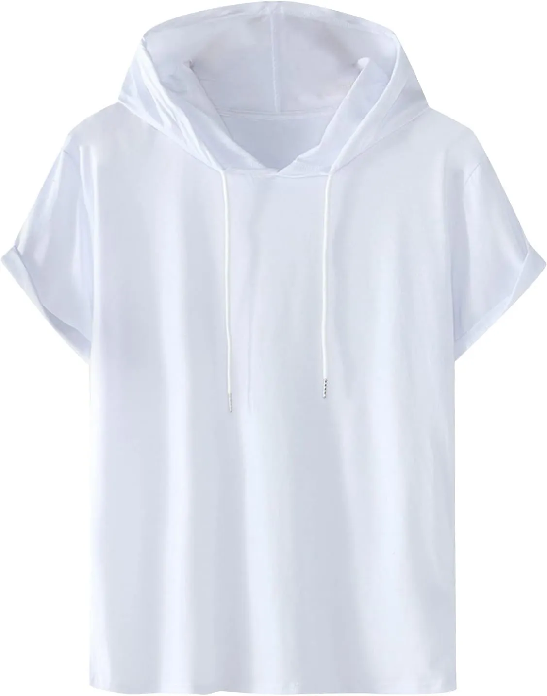 Mens Tshirts Cotton Short Sleeve Causal Hooded Shirts Lightweight Solid Athletic Workout Tops Drawstring Hoodies