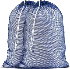 Mesh XL Laundry Bags - Pack of 2 - Large 24" x 36" - Durable, Machine Washable with Secure Drawstring Closure - Perfect for College Dorms, Laundromats, Apartments (Blue)