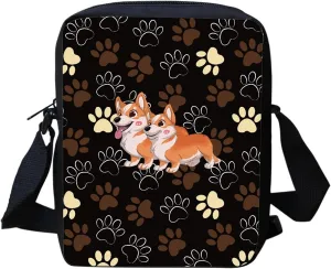 Messenger Bags Large Tops,Cute Corgi Paw Design Small Crossbody Handbag with Shoulder Straps for Men Teen Girls,Portable Coins Clutch Change Organzier Case