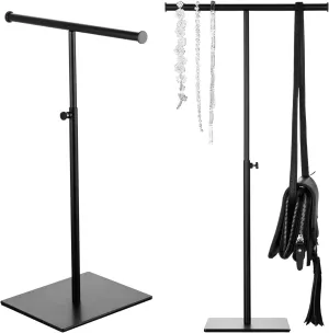 Metal T-Shape Purse & Jewelry Display Stand - Set of 2, Black, Powder Coated, Adjustable Height, Anti-Slip Base