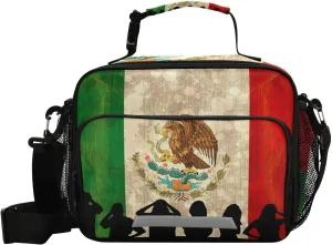 Mexico Flag Lunch Bag for Women Men Football Supporters Insulated Cooler Tote Bag with Adjustable Shoulder Strap Large Capacity Reusable Leakproof Picnic Lunch Box Outdoor for Adult Office