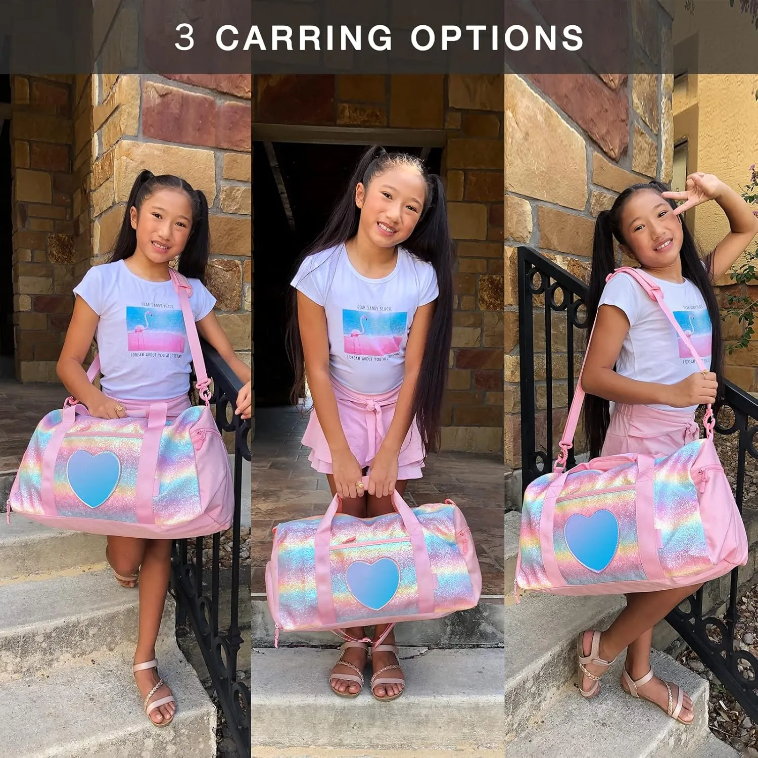mibasies Dance Bag for Girls Duffle Bag Kids Overnight Travel Sleepover Bags with Shoes Compartment Large
