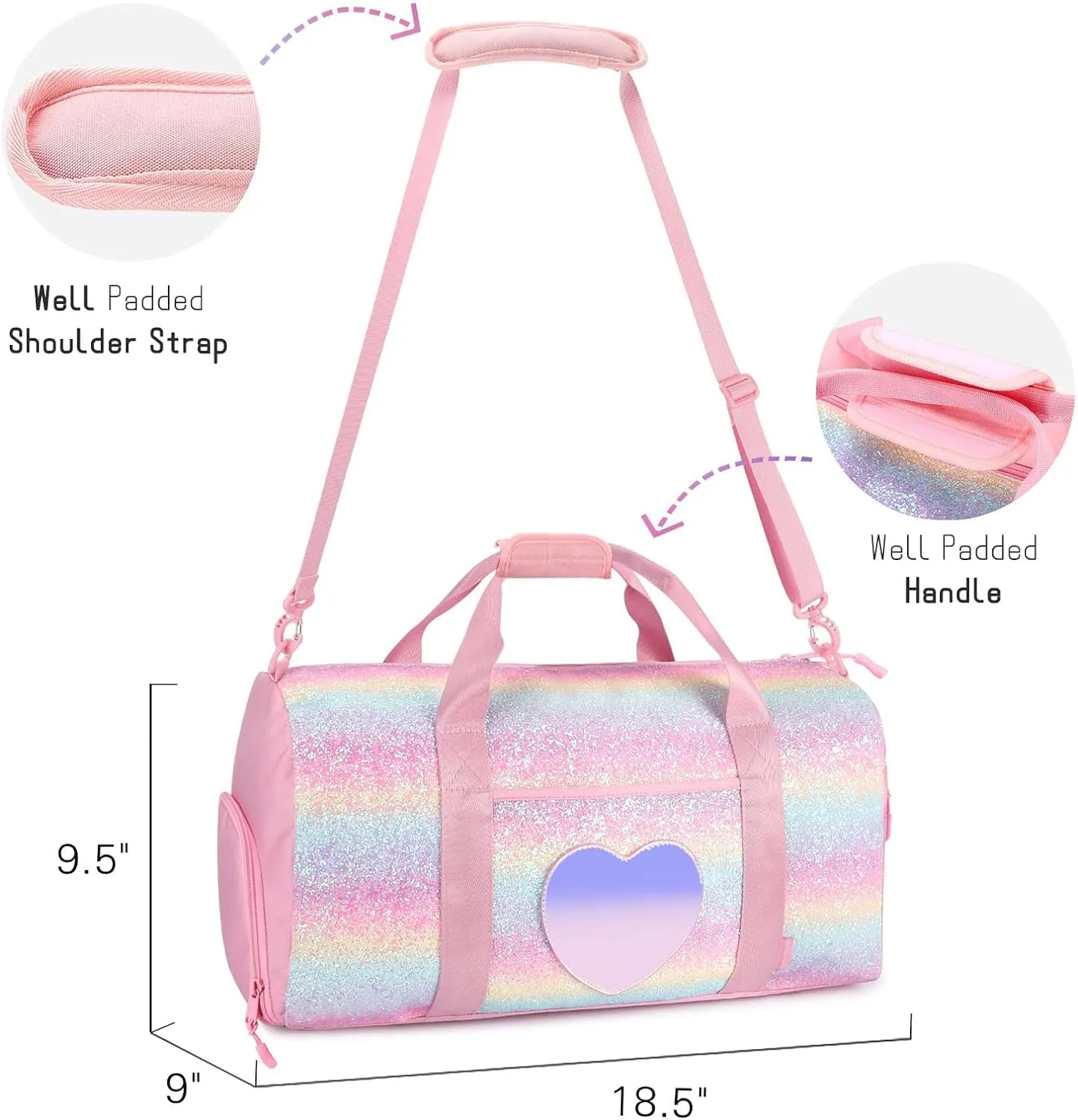 mibasies Dance Bag for Girls Duffle Bag Kids Overnight Travel Sleepover Bags with Shoes Compartment Large