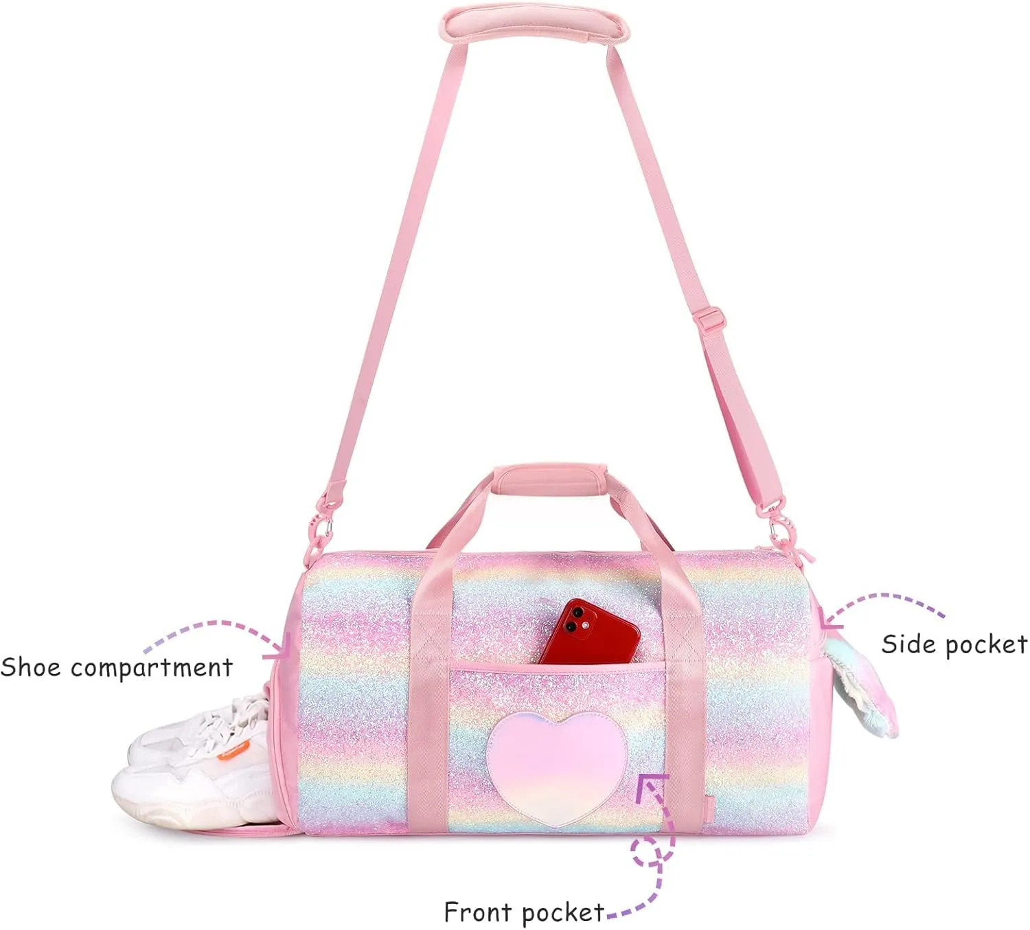 mibasies Dance Bag for Girls Duffle Bag Kids Overnight Travel Sleepover Bags with Shoes Compartment Large