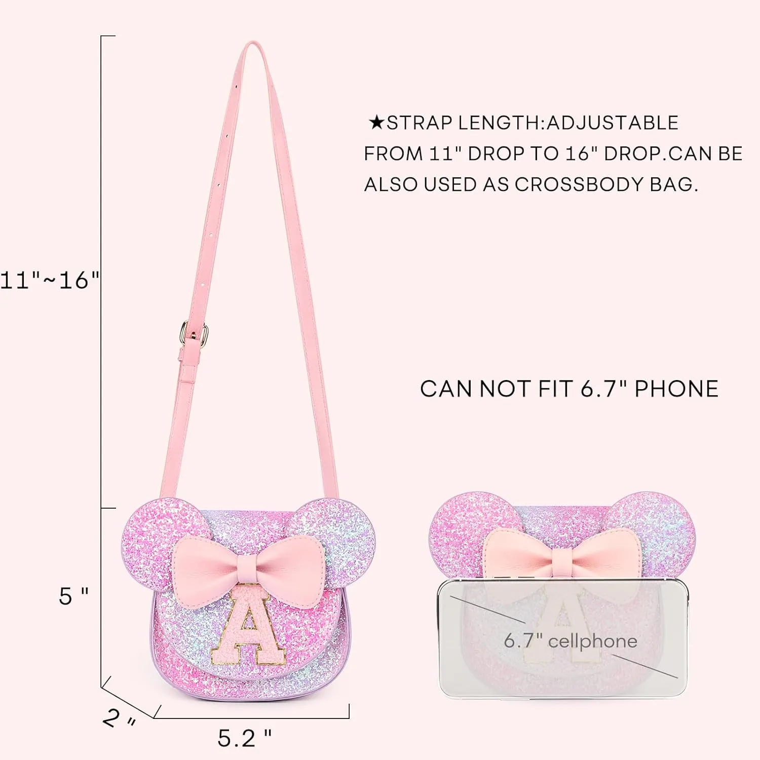 mibasies Toddler Purse Girl Gifts: Birthday Gifts for Girls 3-8 Mini Mouse Ears Bow Purse (Purple Rainbow 1 S)