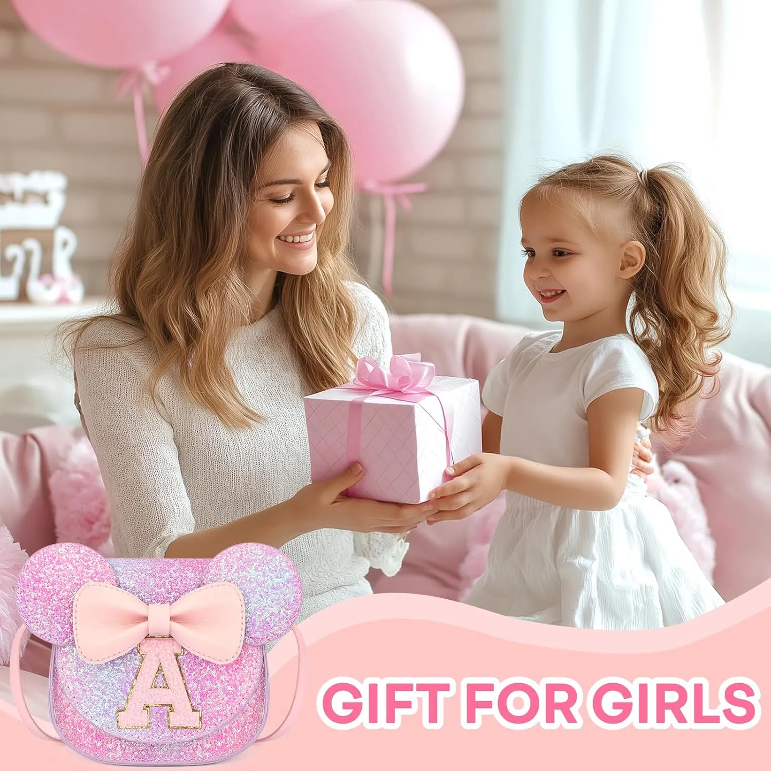 mibasies Toddler Purse Girl Gifts: Birthday Gifts for Girls 3-8 Mini Mouse Ears Bow Purse (Purple Rainbow 1 S)