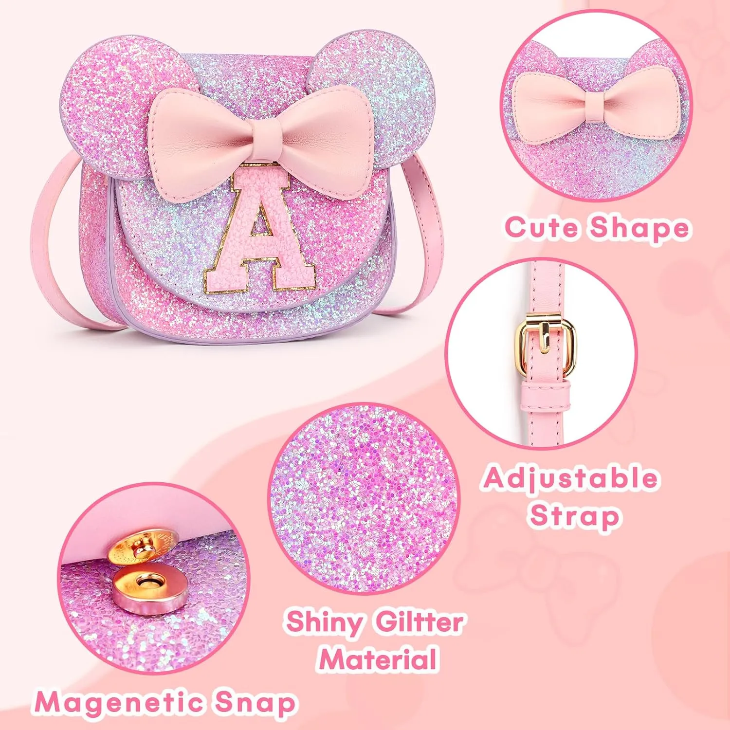 mibasies Toddler Purse Girl Gifts: Birthday Gifts for Girls 3-8 Mini Mouse Ears Bow Purse (Purple Rainbow 1 S)