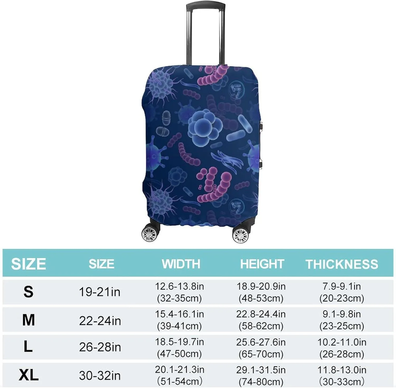 Microbes Fashion Luggage Cover Protector Washable Elastic Suitcase Cover Anti-Scratch Unisex Travel L