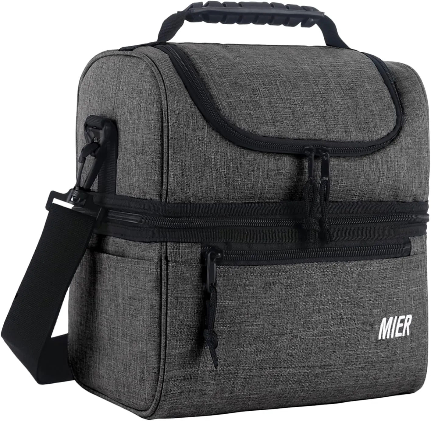 MIER 2 Compartment Lunch Bag for Men Women, Leakproof Insulated Cooler Bag for Work, Grey, Medium