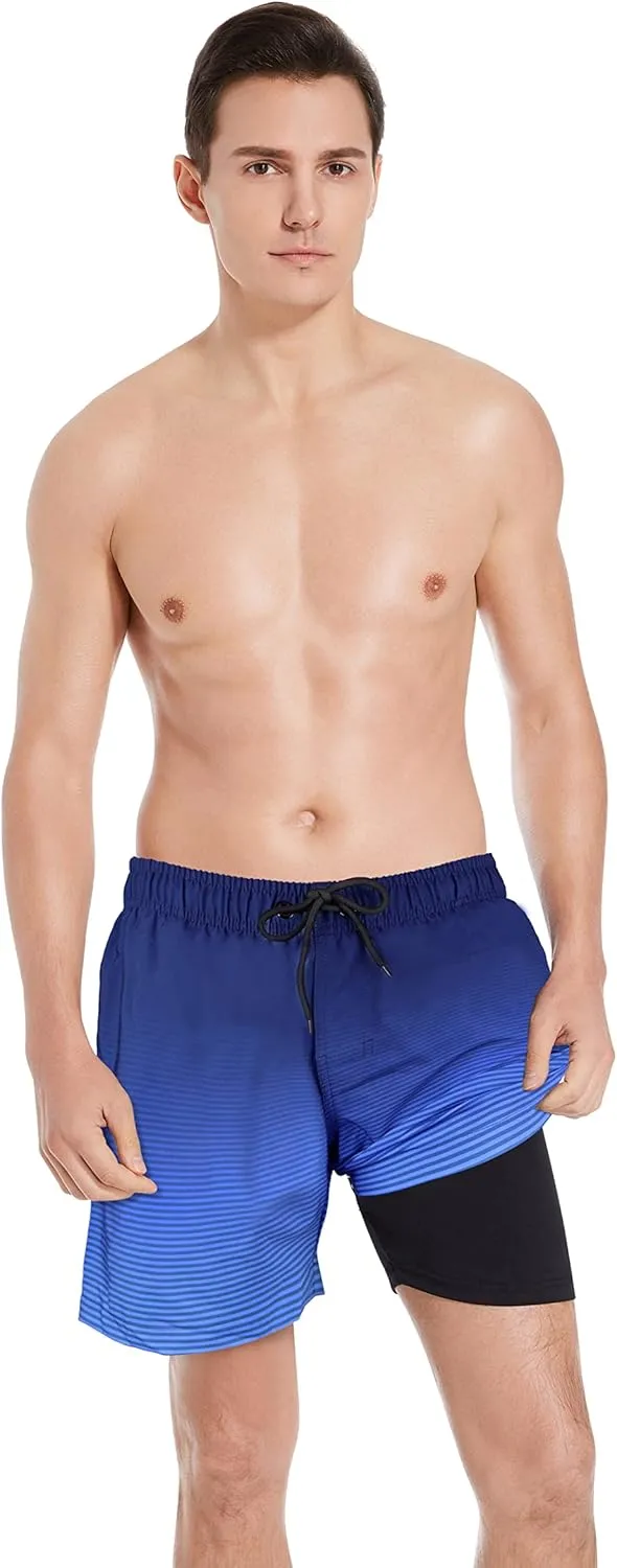 MILANKERR 5.5 inch Mens Swim Trunks with Compression Liner,Mens Bathing Suit Quick Dry Stretch Swimming Trunks