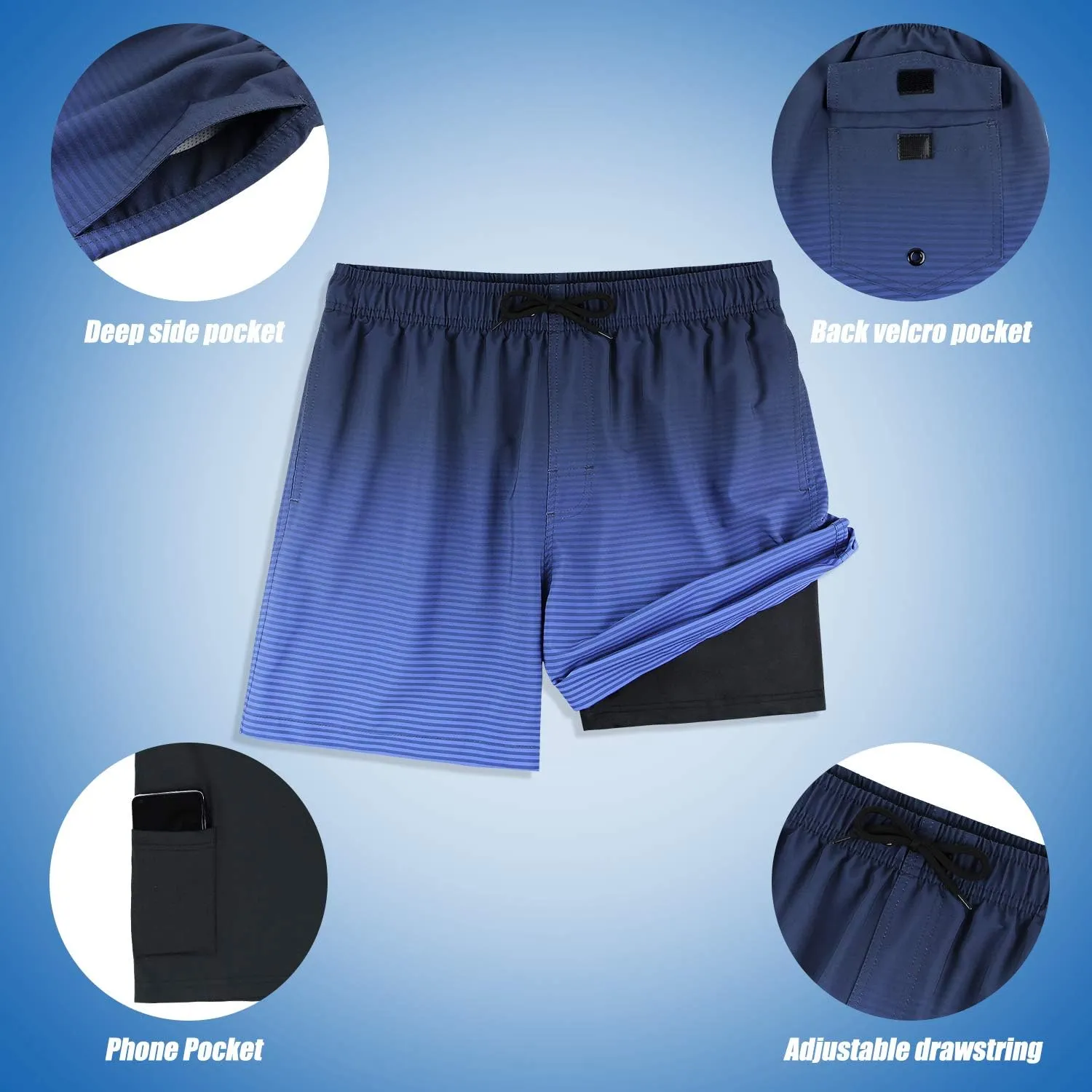 MILANKERR 5.5 inch Mens Swim Trunks with Compression Liner,Mens Bathing Suit Quick Dry Stretch Swimming Trunks