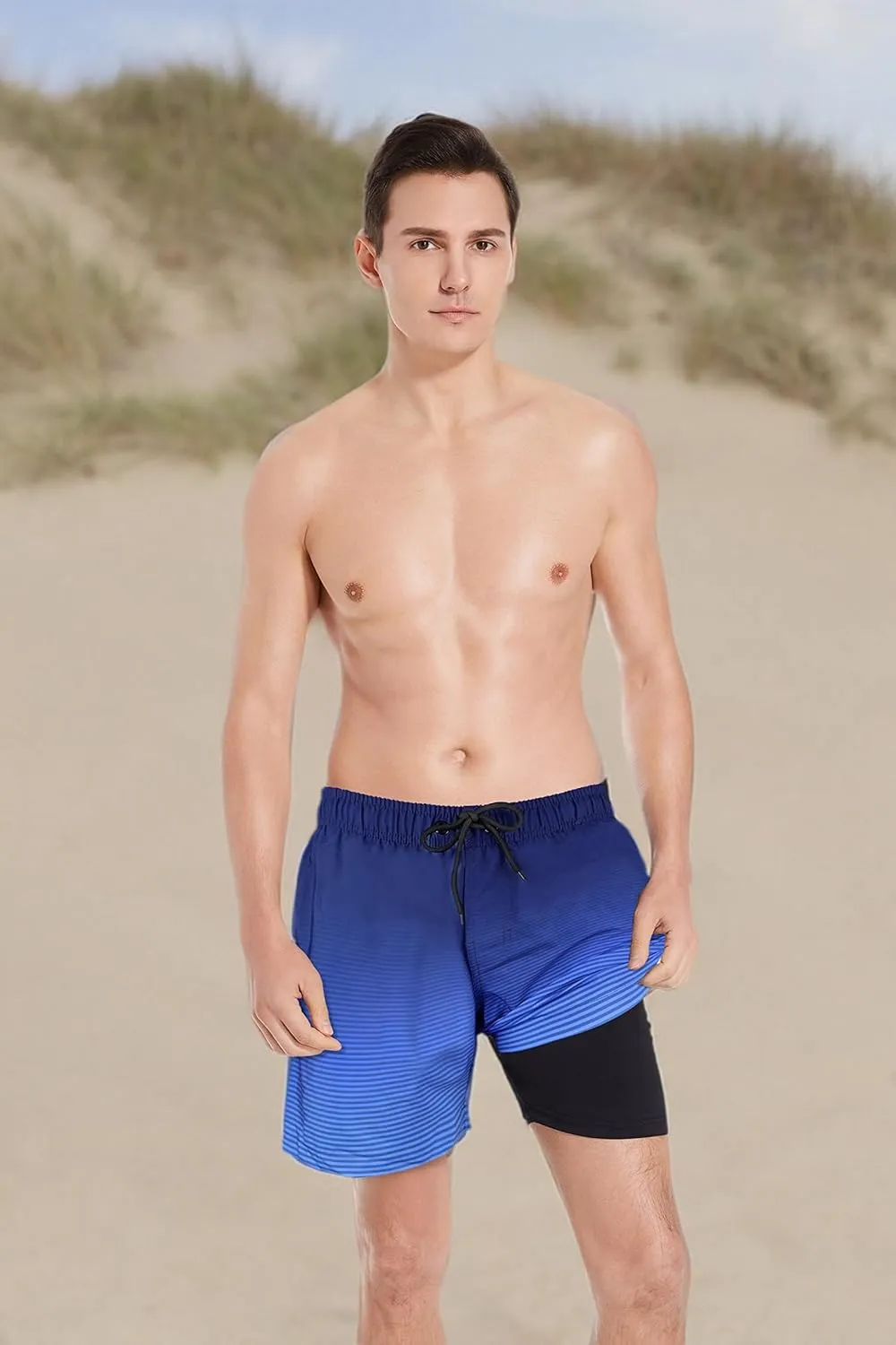 MILANKERR 5.5 inch Mens Swim Trunks with Compression Liner,Mens Bathing Suit Quick Dry Stretch Swimming Trunks
