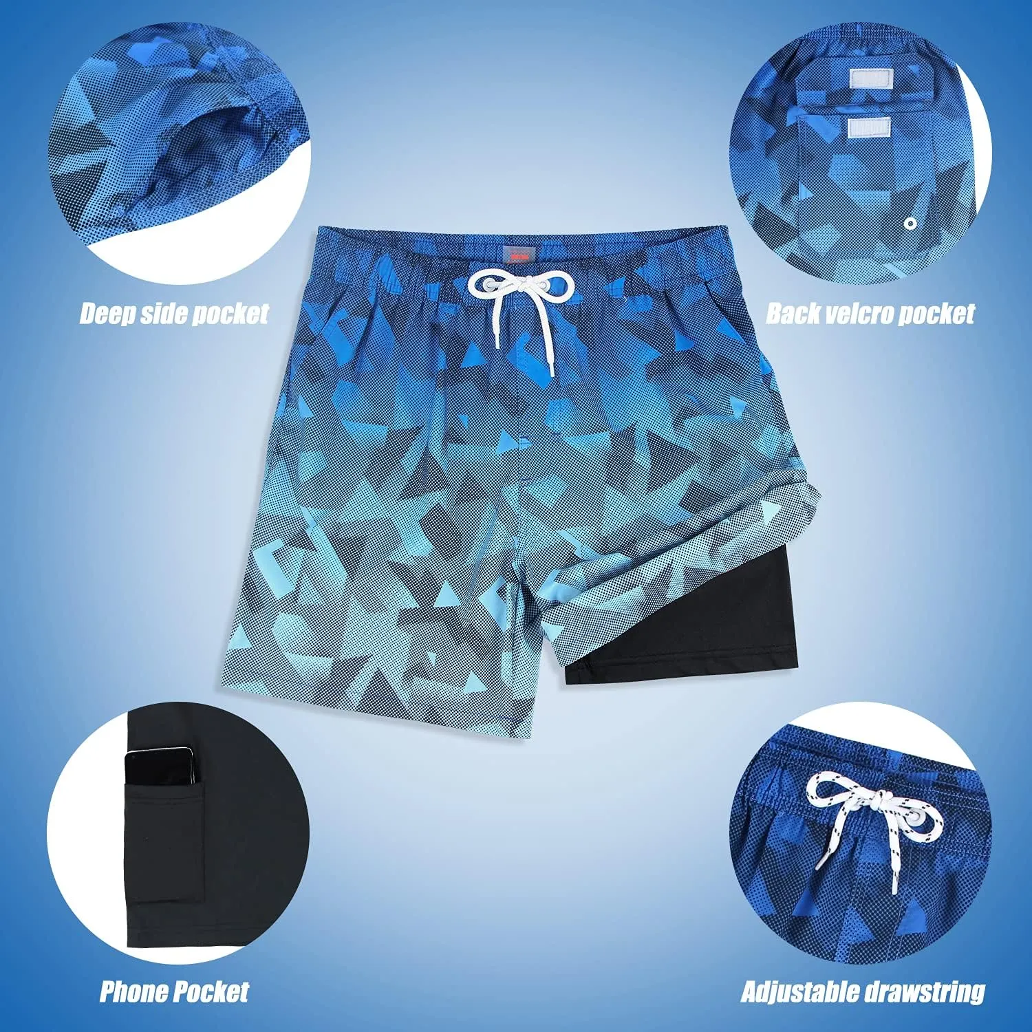 MILANKERR 5.5 inch Mens Swim Trunks with Compression Liner,Mens Bathing Suit Quick Dry Stretch Swimming Trunks