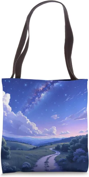 Milky Way Over Rolling Hills and Winding Path Tote Bag