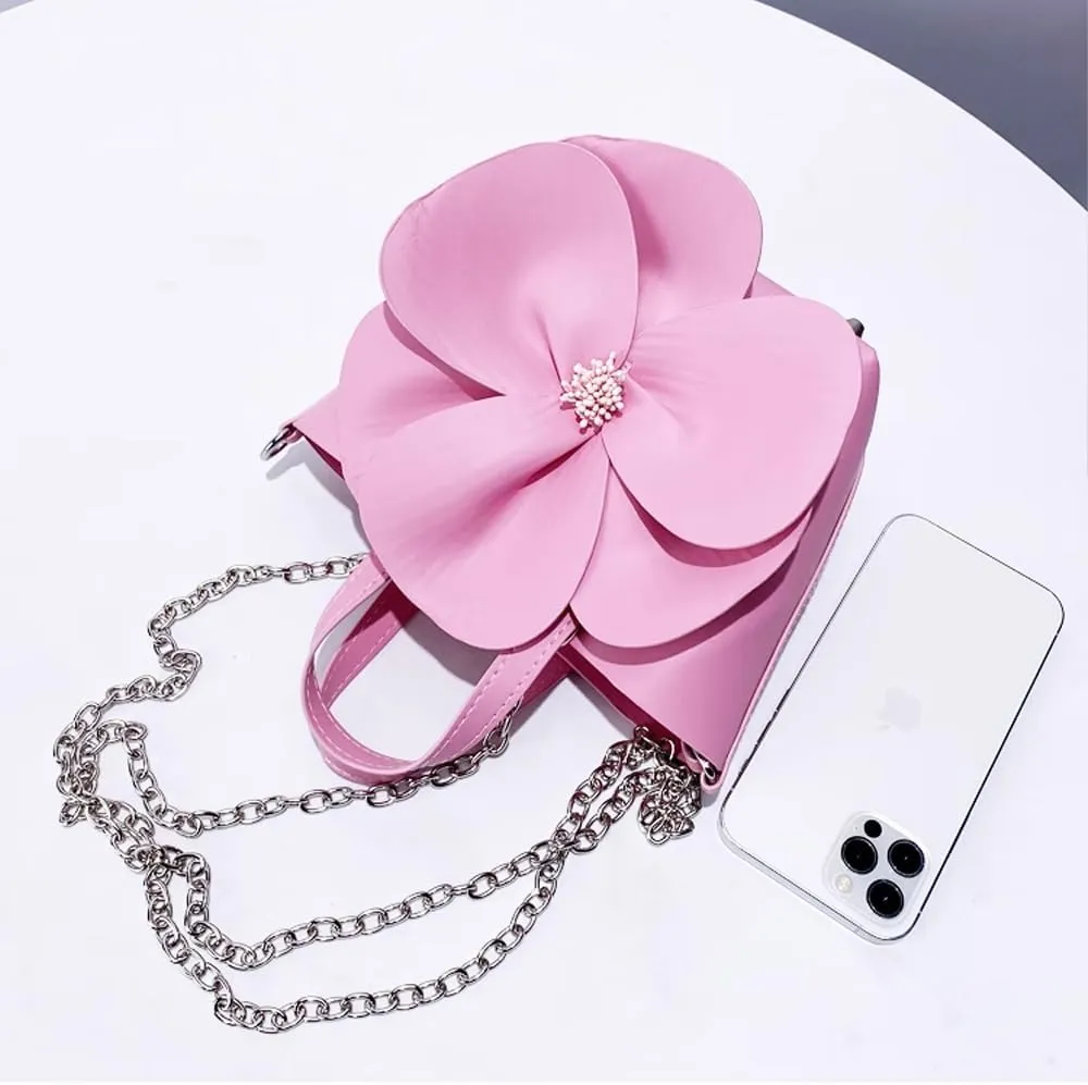 Mini Flower Evening Purse Floral Clutch Purses for Women PU Leather Evening Handbag with Chain Wedding Party Prom