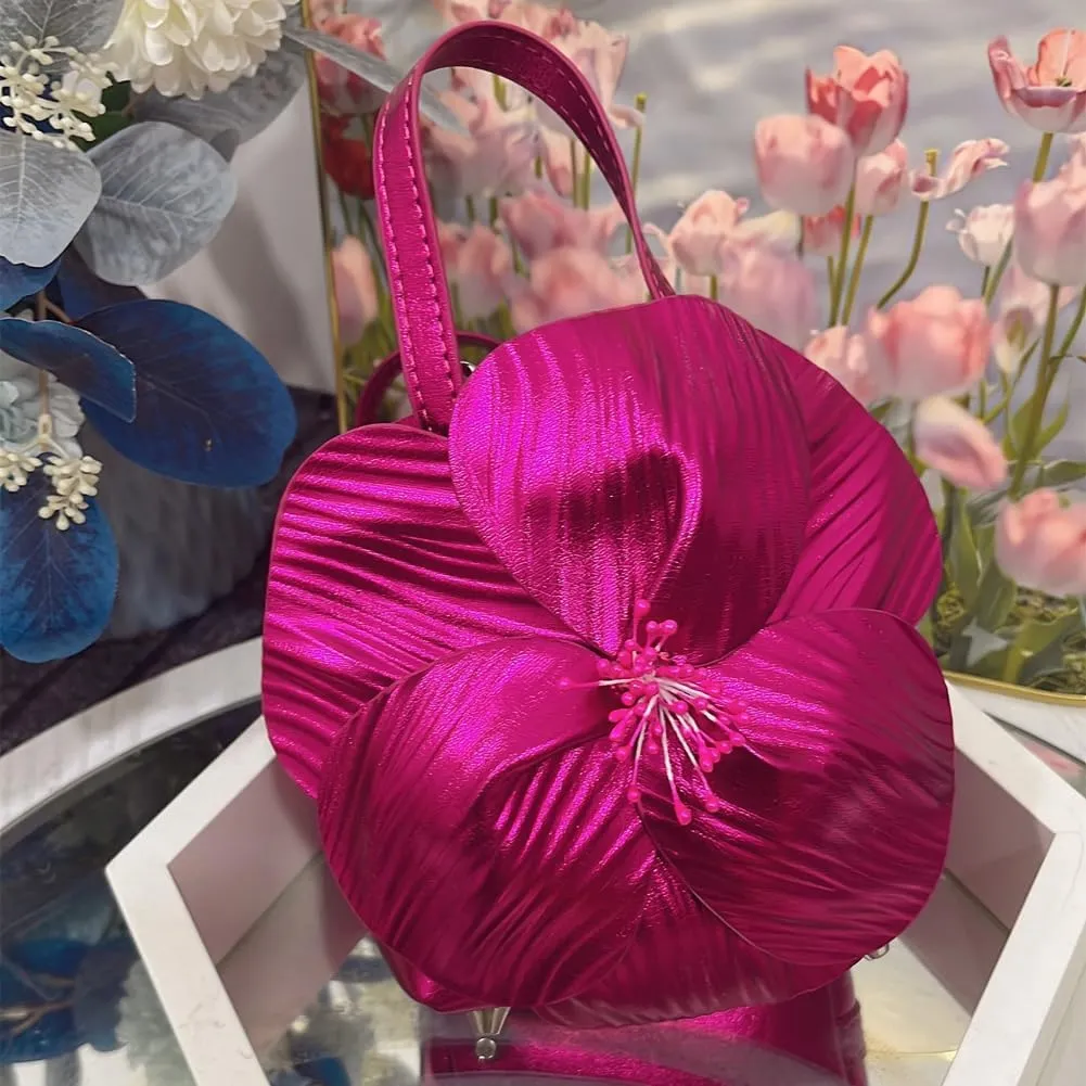 Mini Flower Evening Purse Floral Clutch Purses for Women PU Leather Evening Handbag with Chain Wedding Party Prom