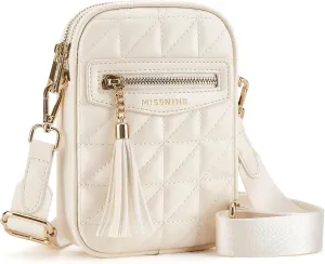 Missnine Small Crossbody Bags for Women RFID Cell Phone Purses Quilted Trendy Shoulder Purses with Wide Adjustable Strap