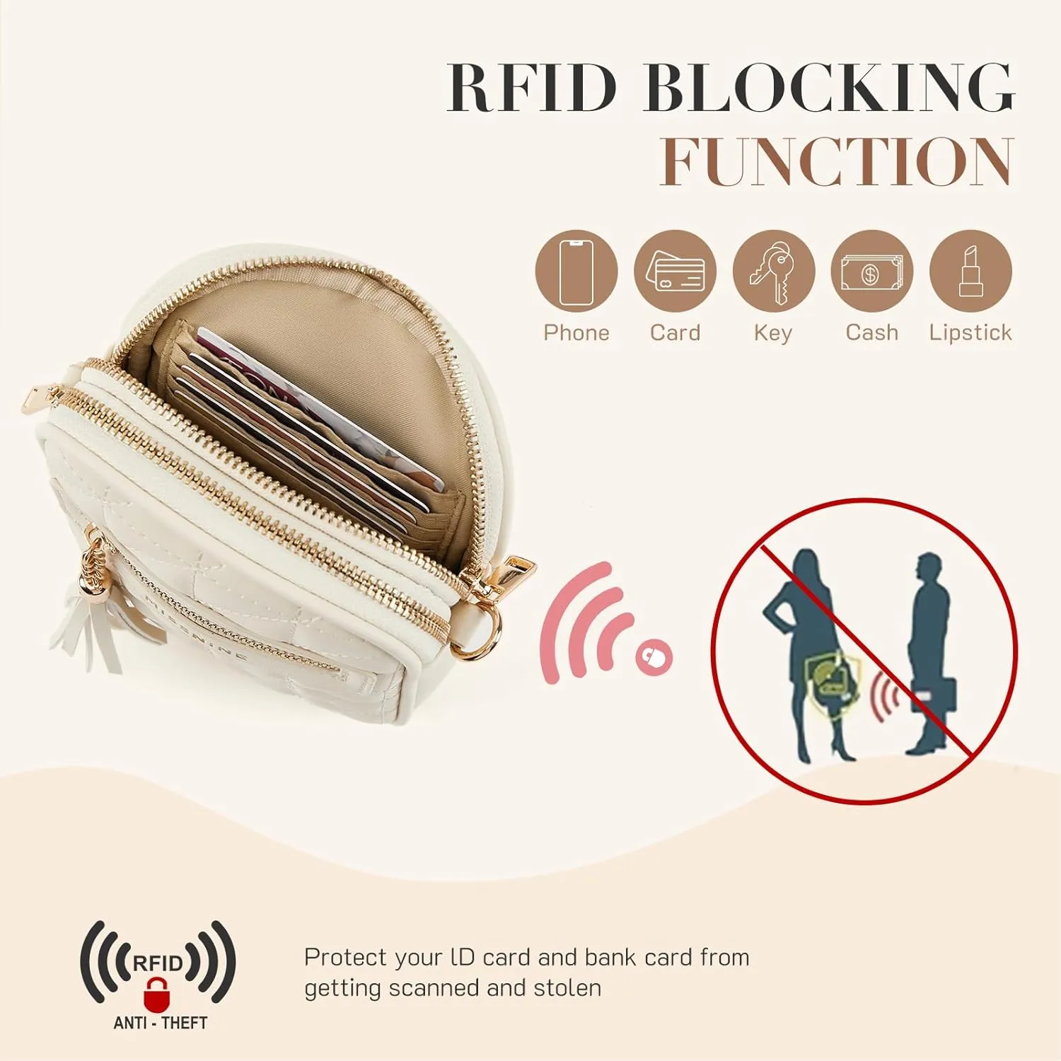 Missnine Small Crossbody Bags for Women RFID Cell Phone Purses Quilted Trendy Shoulder Purses with Wide Adjustable Strap