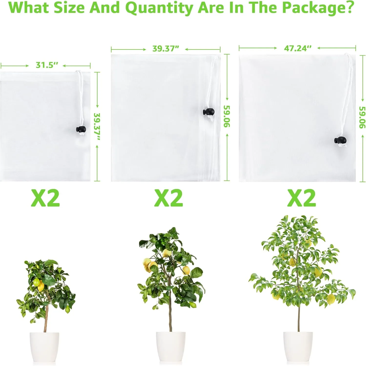 MIXC 6 Packs 3 Size Insect Netting Bags, Garden Bird Barrier Mesh Covers With Drawstring, Bug Netting Plant Protection Covers For Blueberry Tomato Vegetable Form Cicadas Bird Squirrels Eating