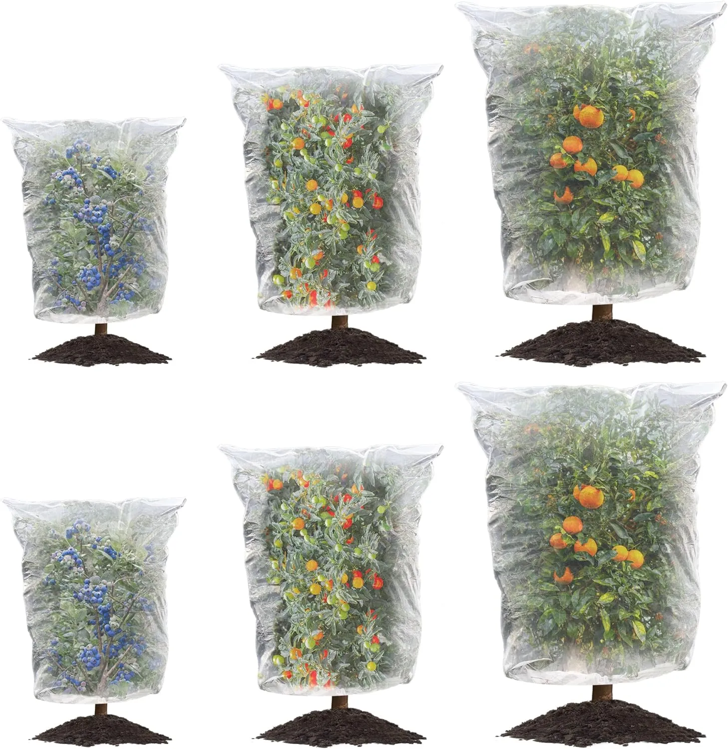 MIXC 6 Packs 3 Size Insect Netting Bags, Garden Bird Barrier Mesh Covers With Drawstring, Bug Netting Plant Protection Covers For Blueberry Tomato Vegetable Form Cicadas Bird Squirrels Eating