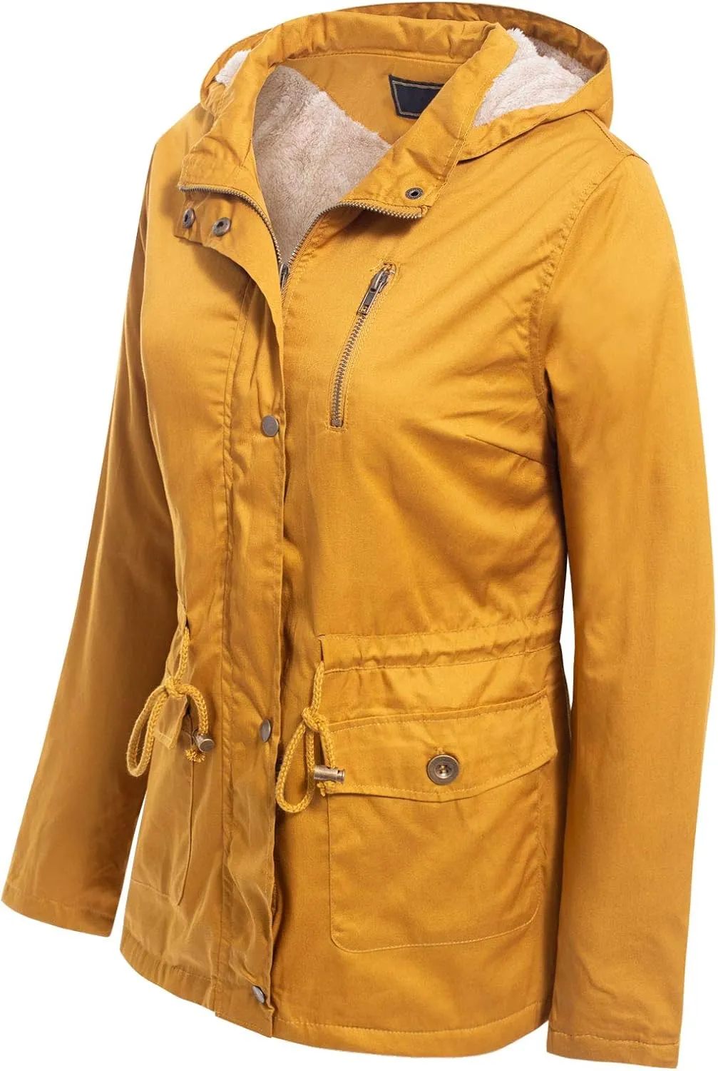 MixMatchy Women's Faux Fur Waist Drawstring Lightly Padded Utility Fashion Jacket Parka