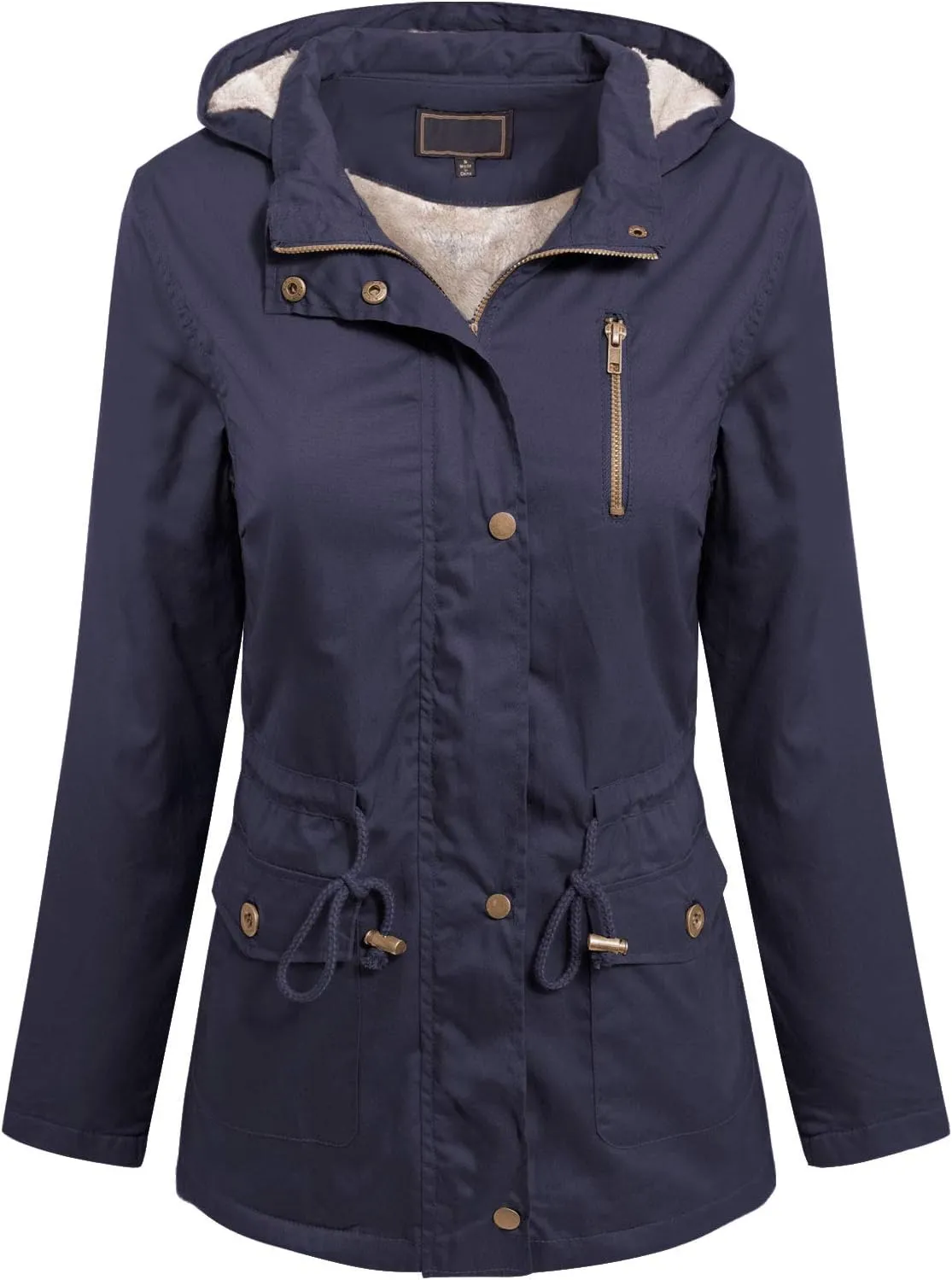 MixMatchy Women's Faux Fur Waist Drawstring Lightly Padded Utility Fashion Jacket Parka