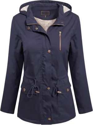 MixMatchy Women's Faux Fur Waist Drawstring Lightly Padded Utility Fashion Jacket Parka