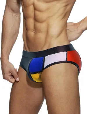 MIZOK Men's Color Block Bikini Swim Briefs Nylon Quick Dry Swimwear Sexy Low Rise Swimsuit
