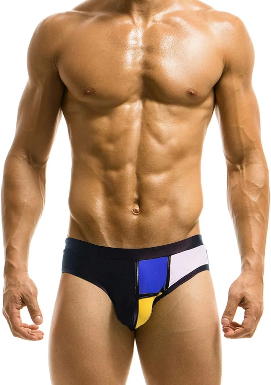 MIZOK Men's Color Block Bikini Swim Briefs Nylon Quick Dry Swimwear Sexy Low Rise Swimsuit