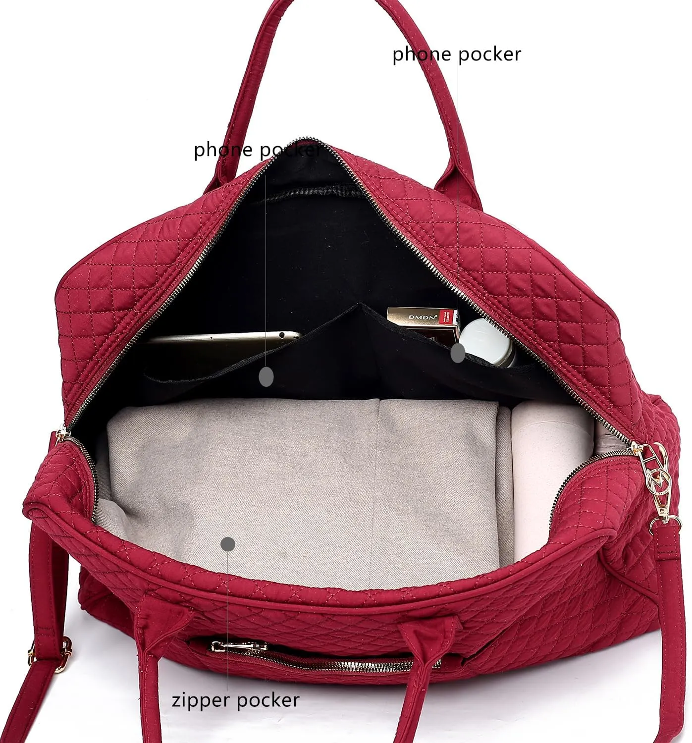 MKF Collection Travel Duffle Bag for Women, Quilted Cotton Large Fashion Weekender Carry-on Handbag by Mia K