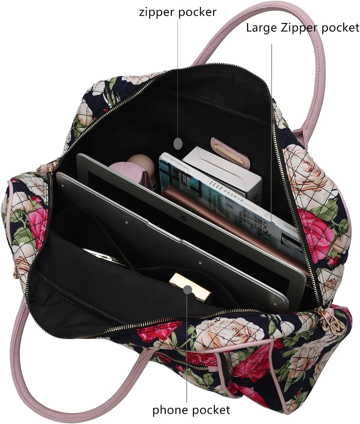 MKF Collection Travel Duffle Bag for Women, Quilted Cotton Large Fashion Weekender Carry-on Handbag by Mia K
